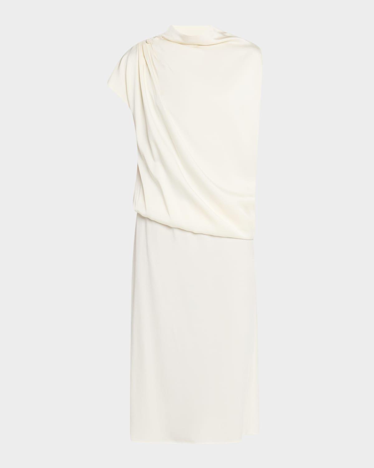 draped asymmetric enver satin midi dress