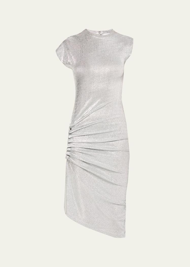 draped asymmetric side snap midi dress