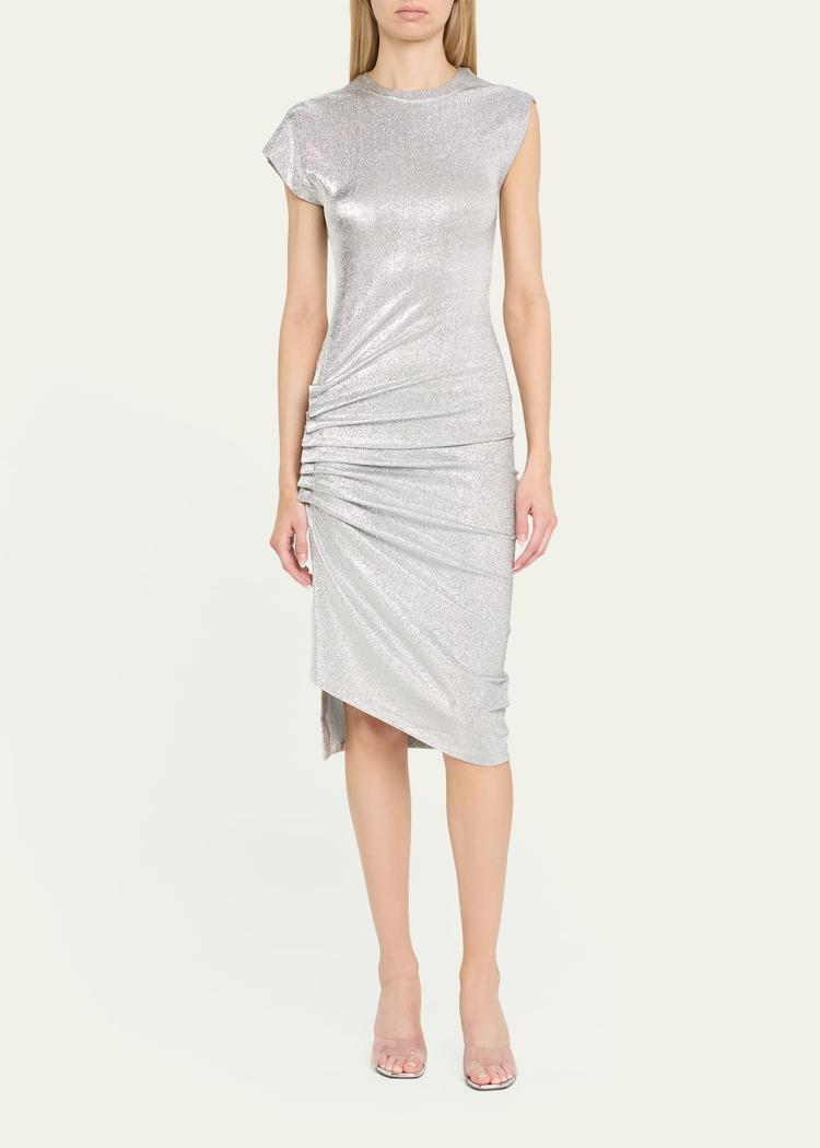 draped asymmetric side snap midi dress