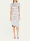 draped asymmetric side snap midi dress