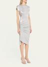 draped asymmetric side snap midi dress