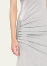 draped asymmetric side snap midi dress