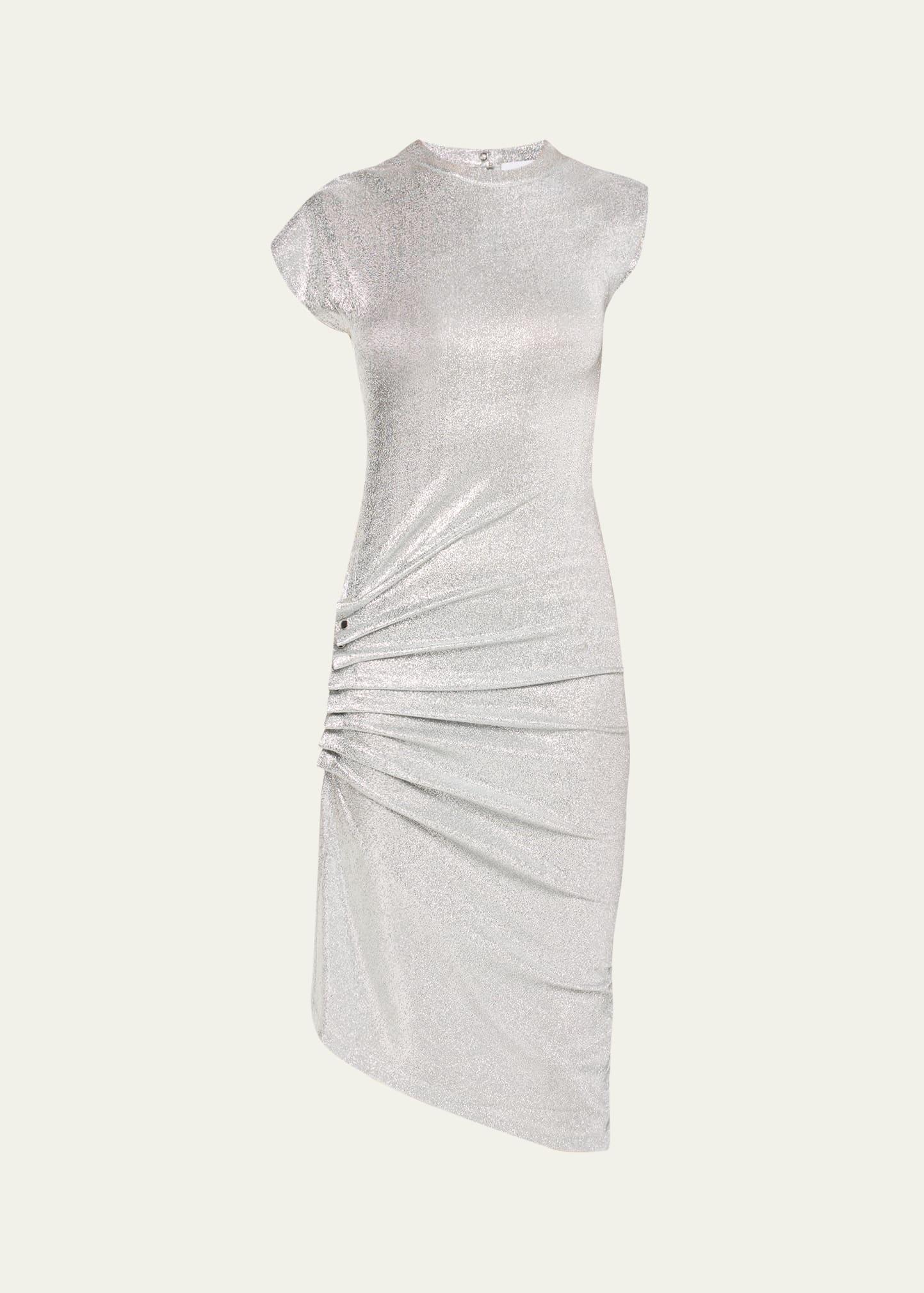 draped asymmetric side snap midi dress