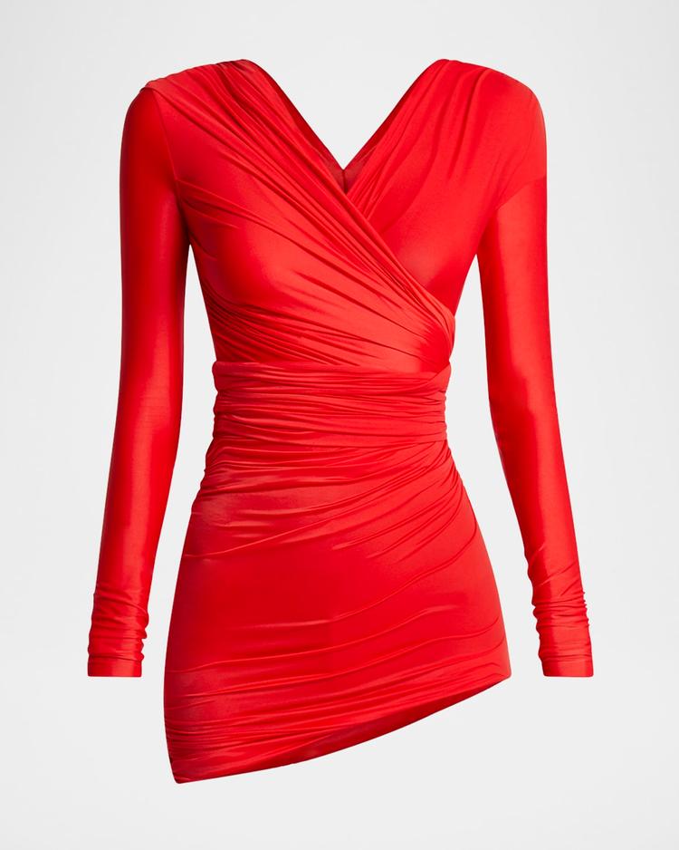 draped body-con asymmetric mini dress