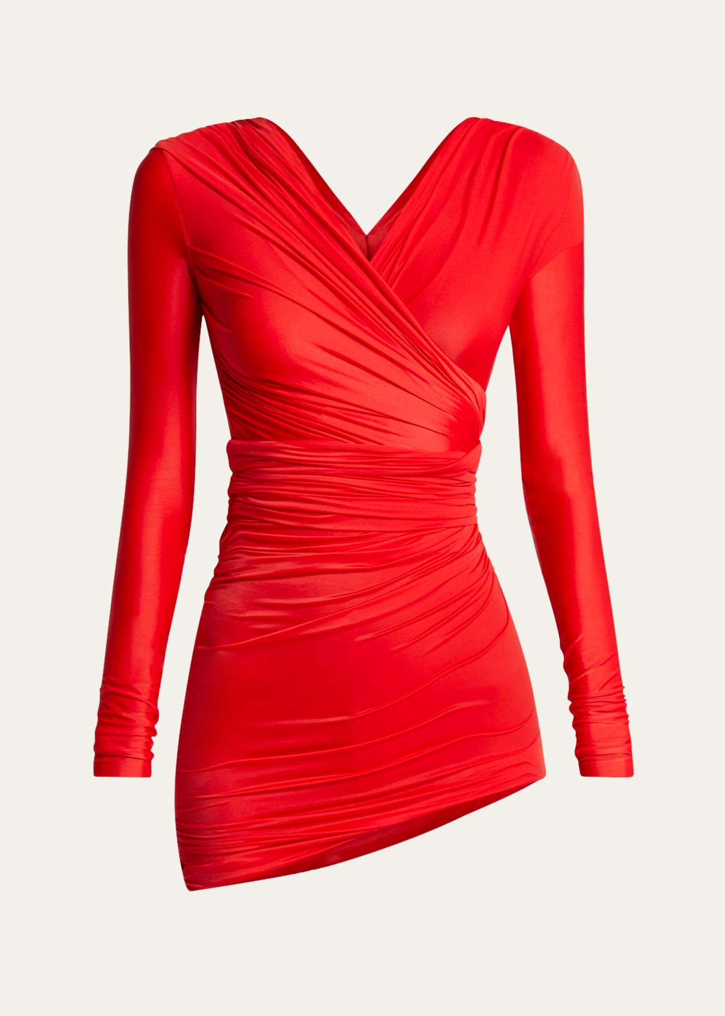 draped body-con asymmetric mini dress