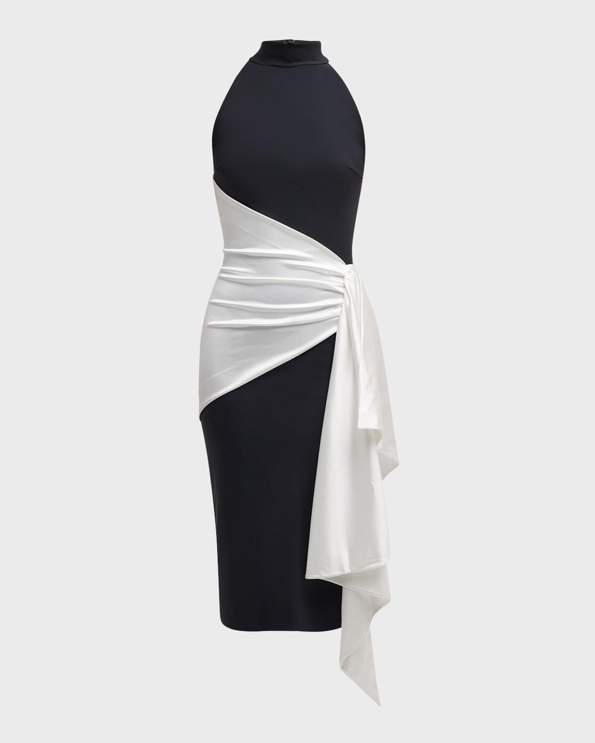 draped bodycon halter midi dress