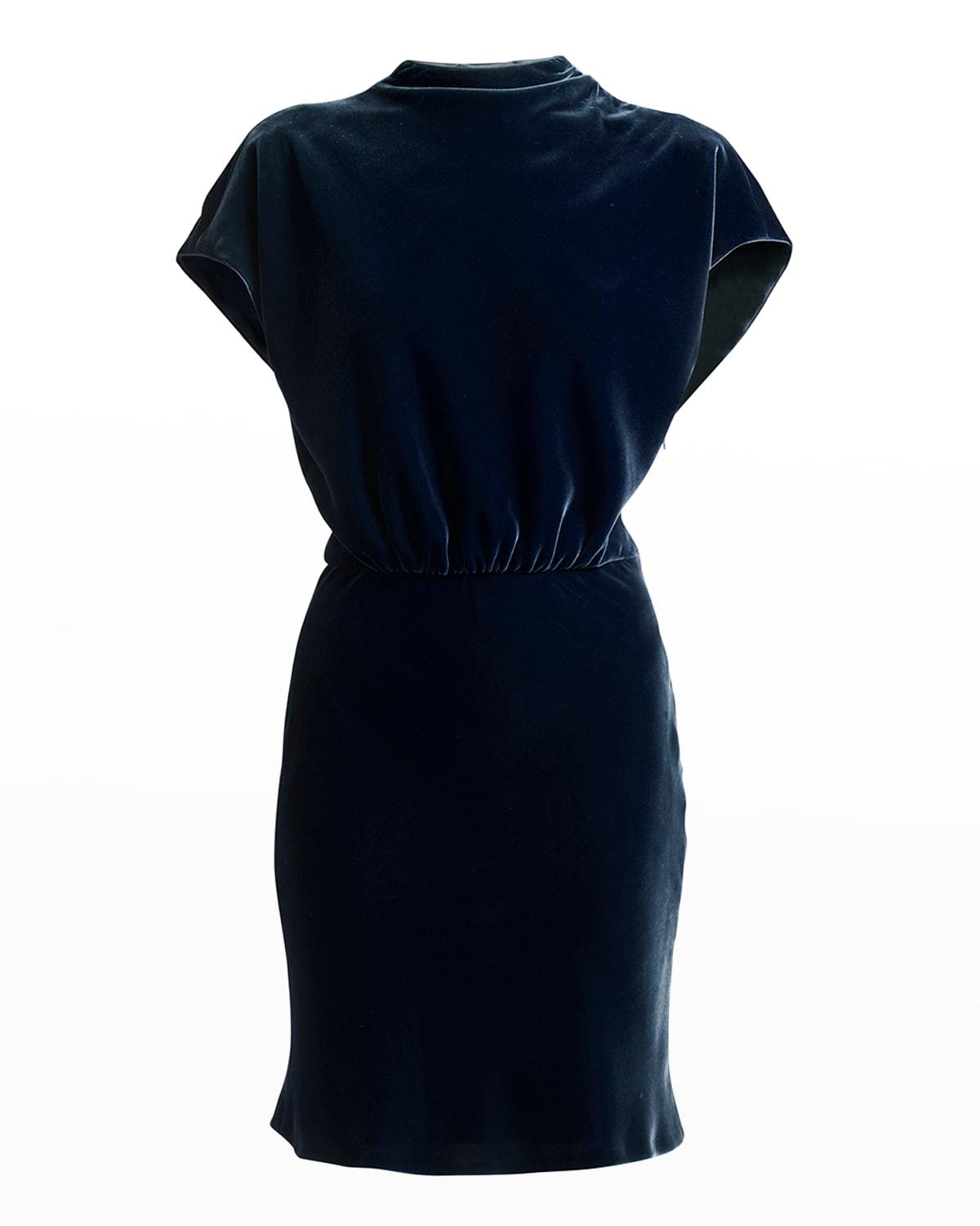 draped cap-sleeve velvet dress