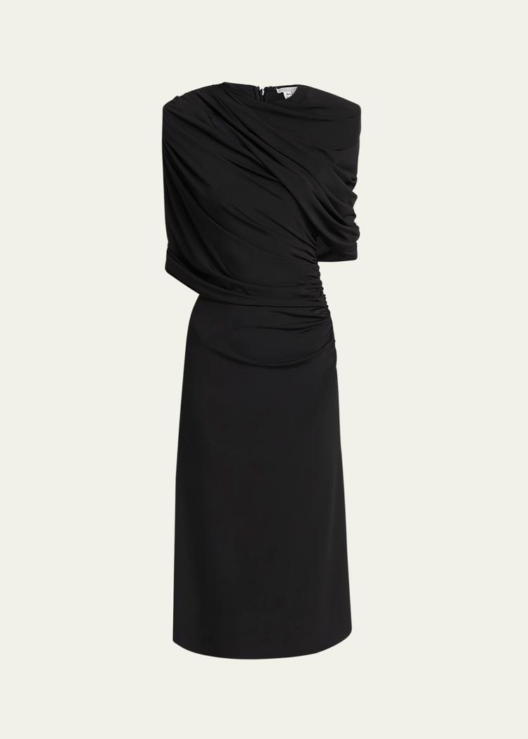 draped cape midi dress