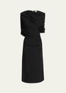 draped cape midi dress