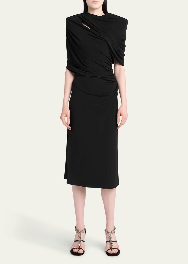 draped cape midi dress