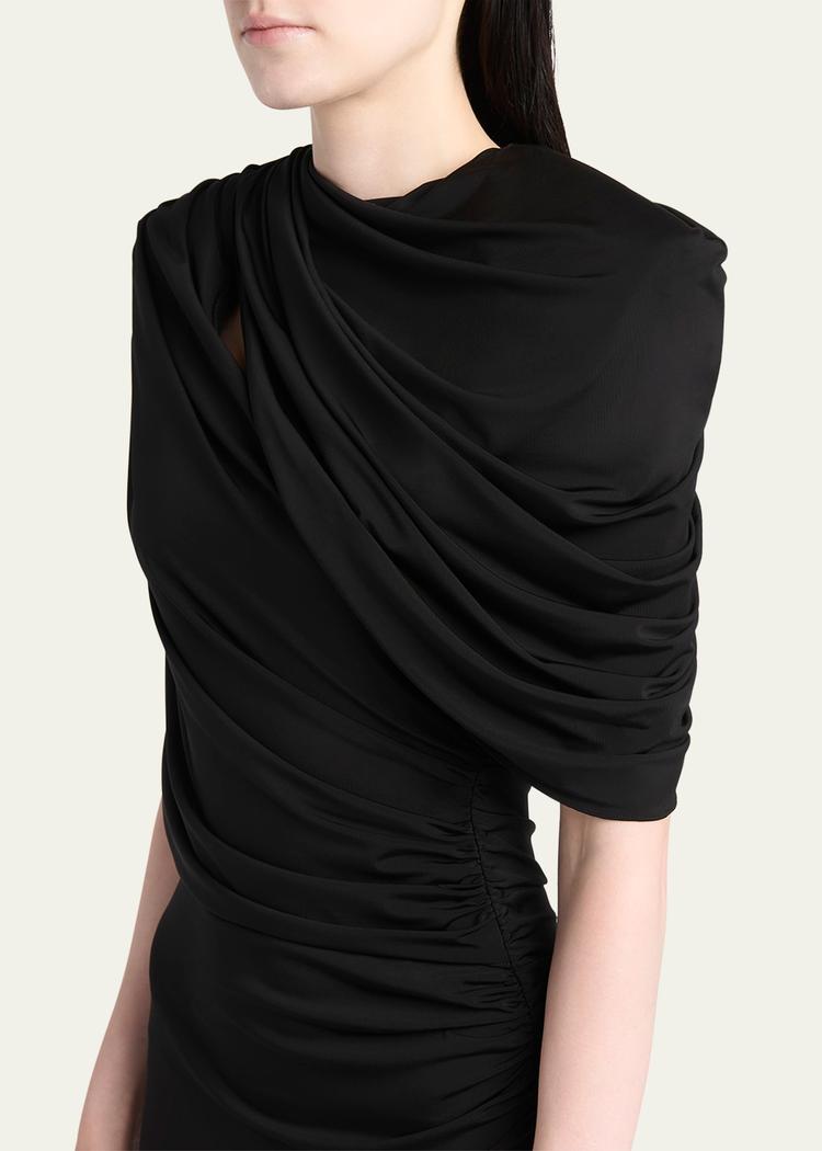 draped cape midi dress