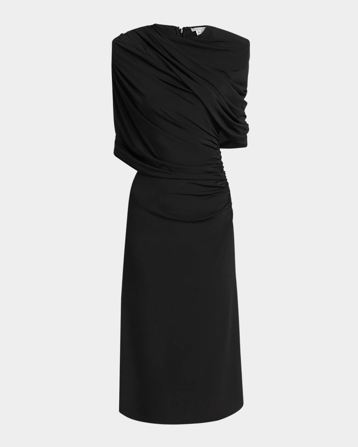draped cape midi dress