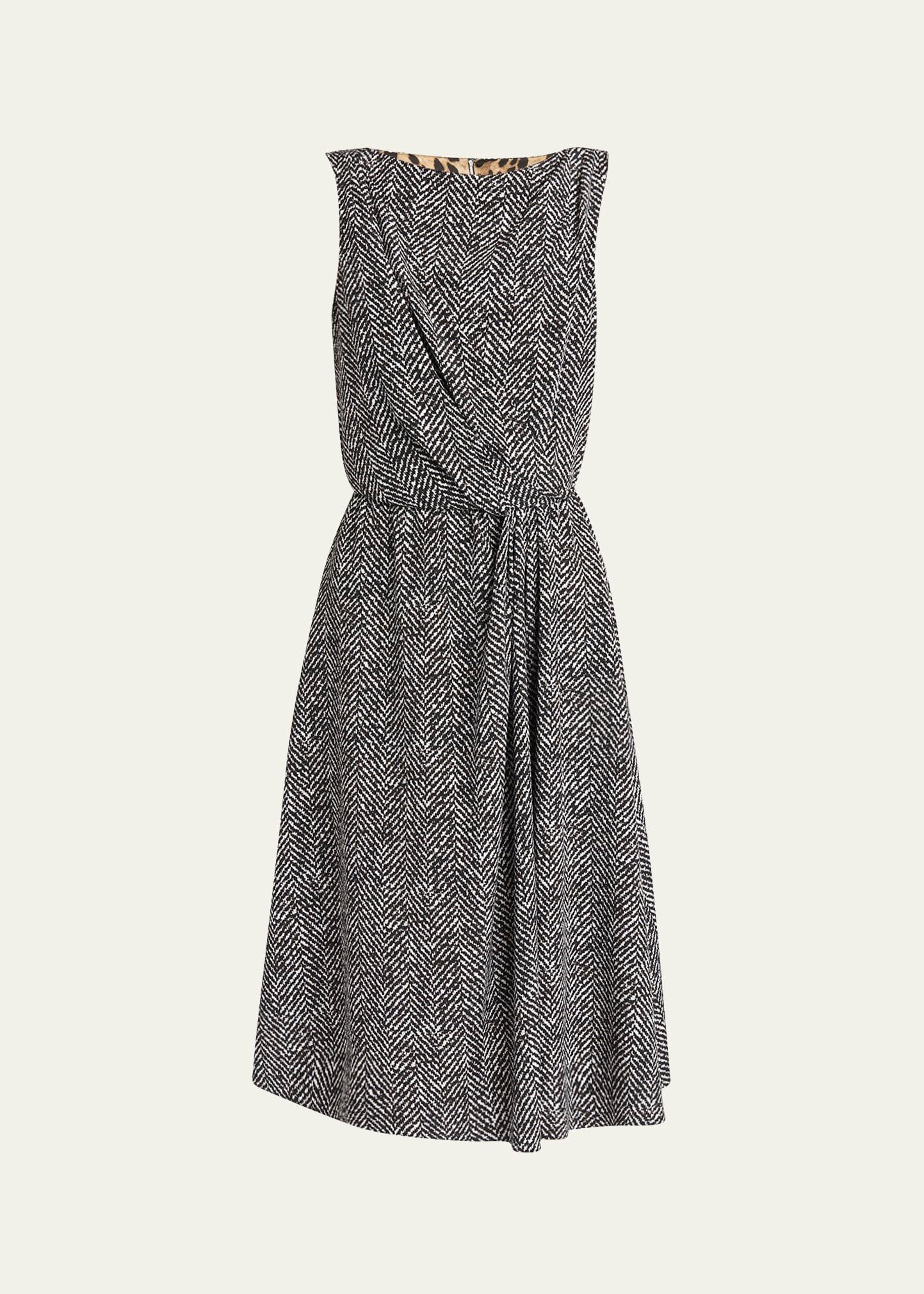 draped chevron crepe midi dress