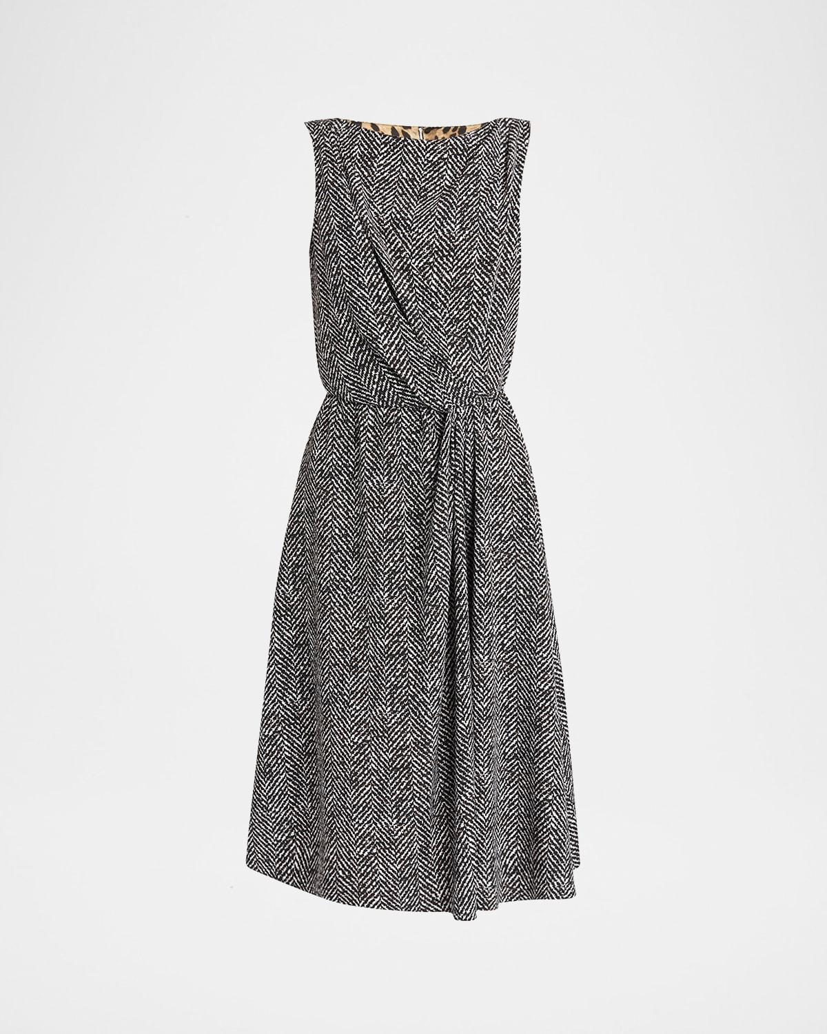 draped chevron crepe midi dress