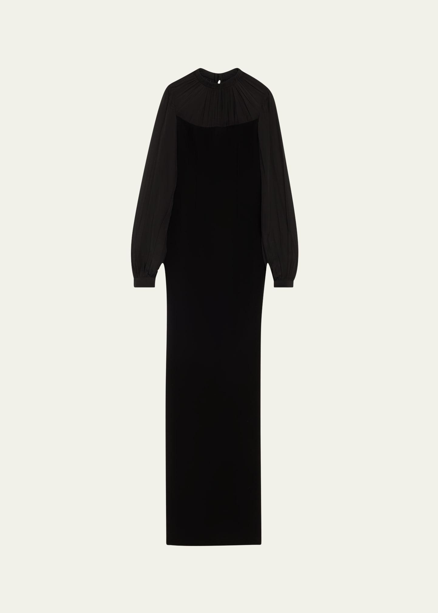 draped chiffon column crepe gown
