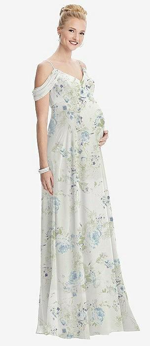 draped cold-shoulder chiffon maternity dress