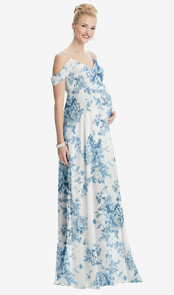 draped cold-shoulder chiffon maternity dress