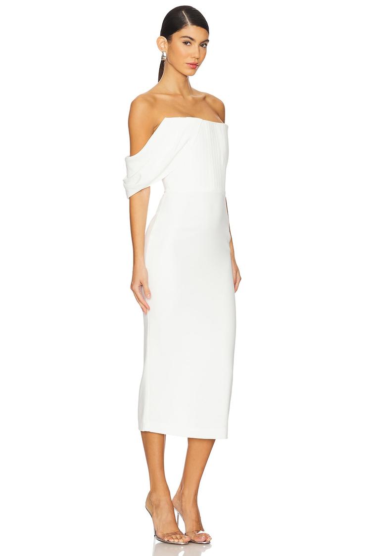 draped corset midi dress