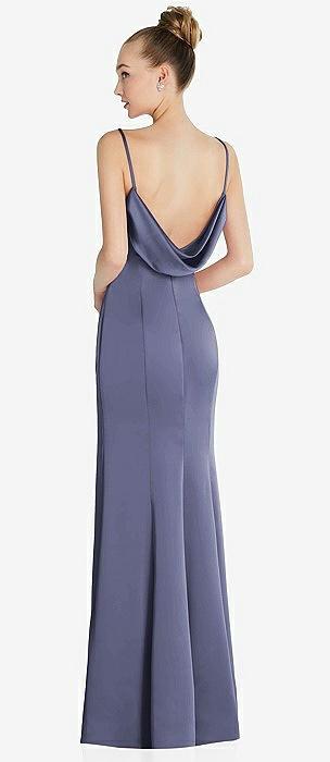 draped cowl-back princess line dress with front slit