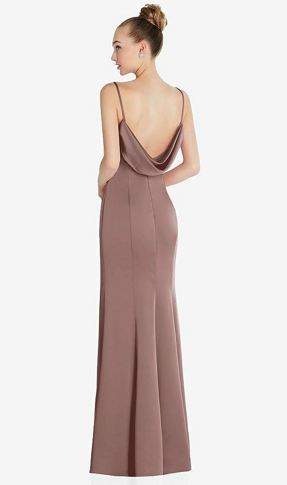 draped cowl-back princess line dress with front slit