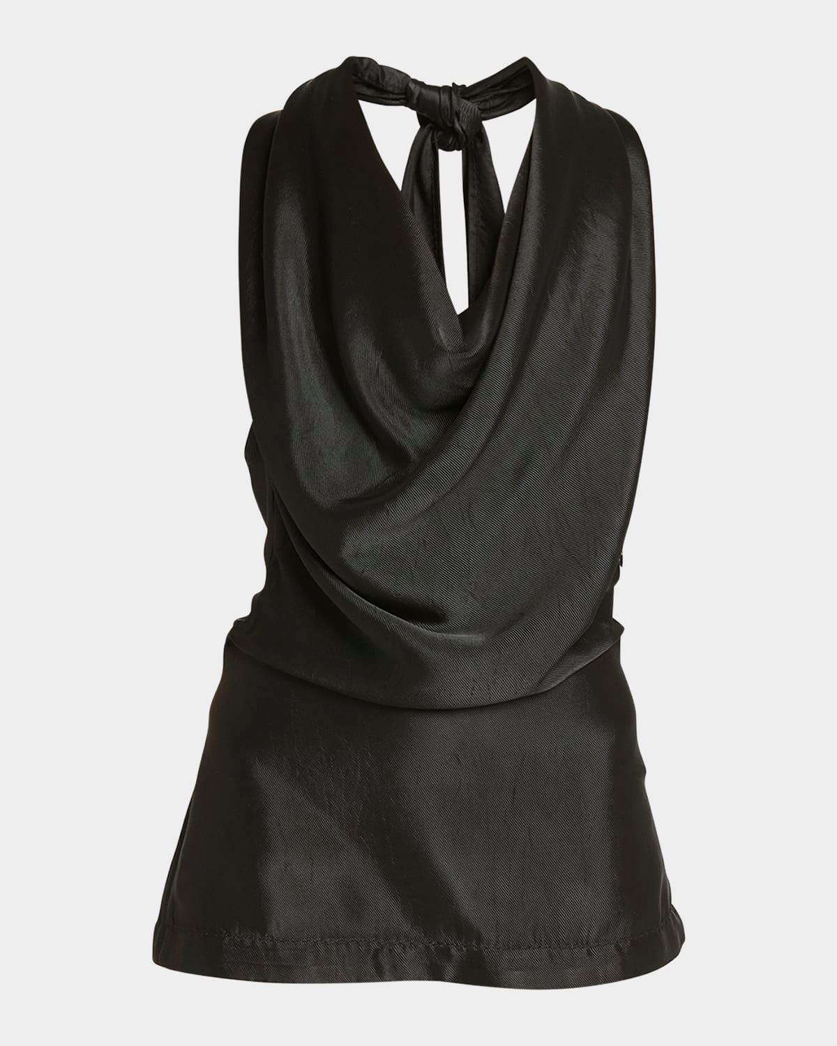 draped cowl-neck fluid twill halter top