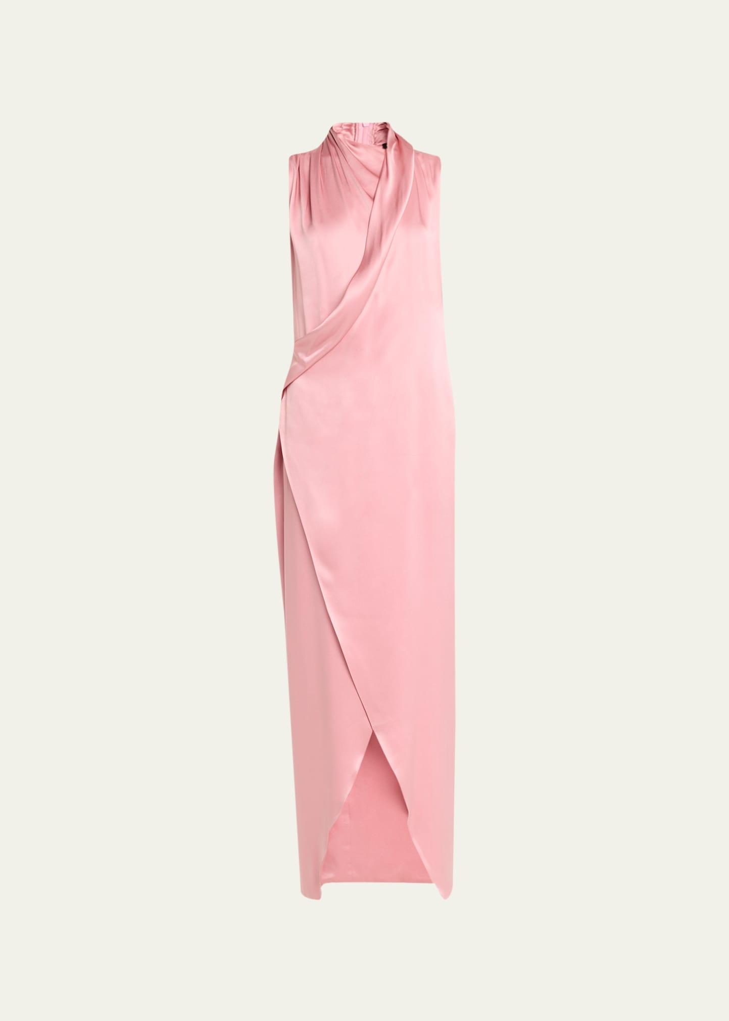 draped cowl-neck silk gown