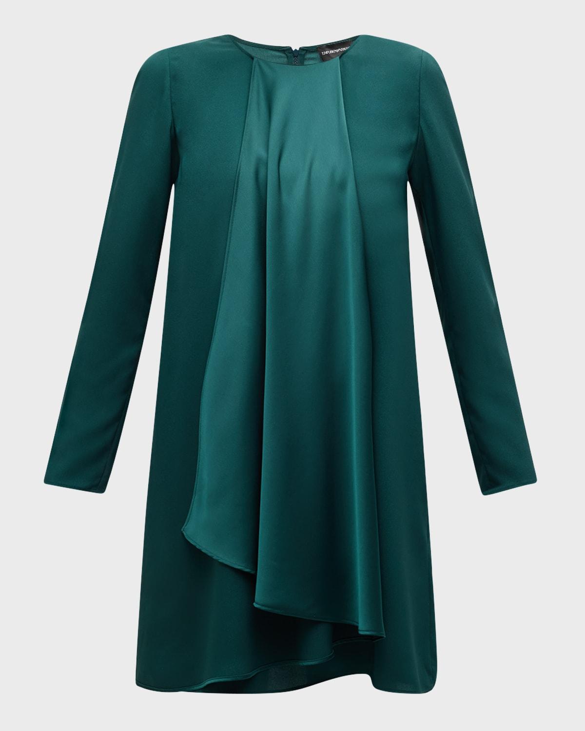 draped crepe satin mini shift dress