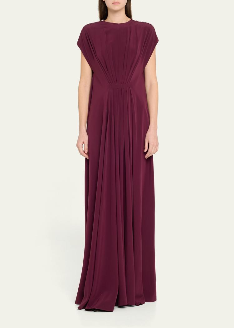 draped crystal tunic crepe dress