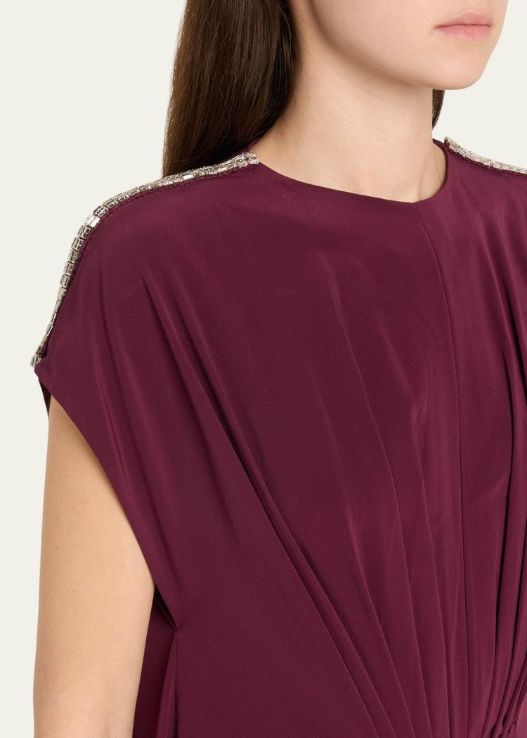 draped crystal tunic crepe dress