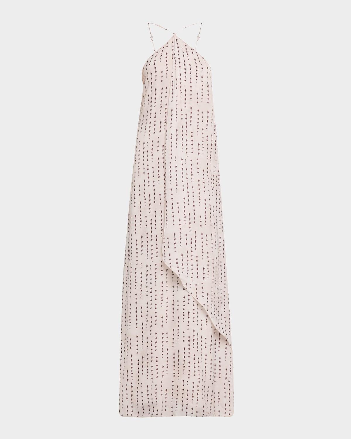draped dot-print halter maxi dress