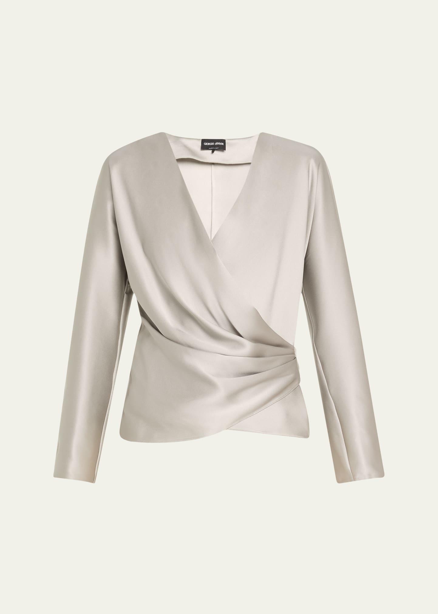 draped double silk wrap shirt