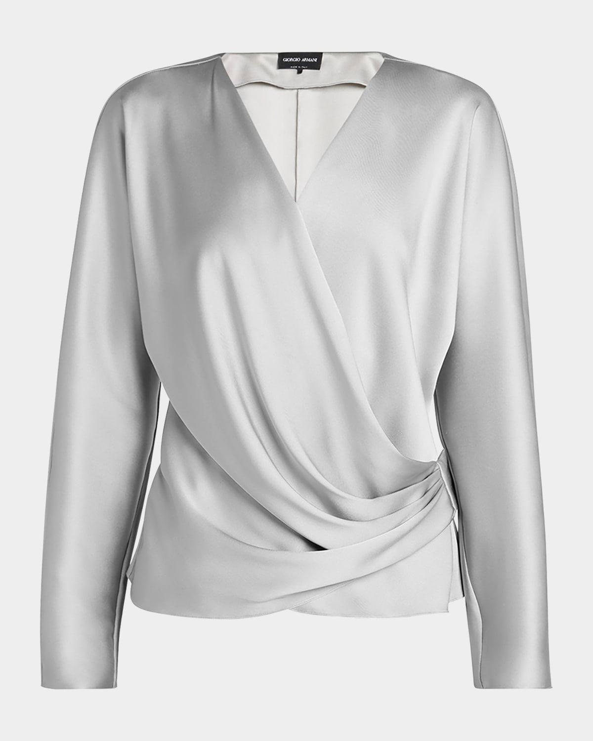 draped double silk wrap shirt