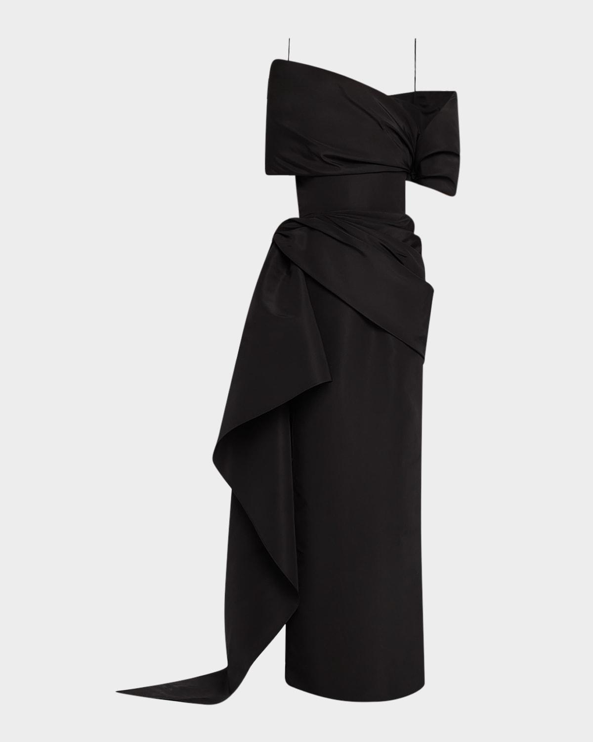 draped faille off-the-shoulder gown