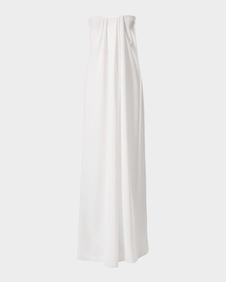 draped-front strapless gown