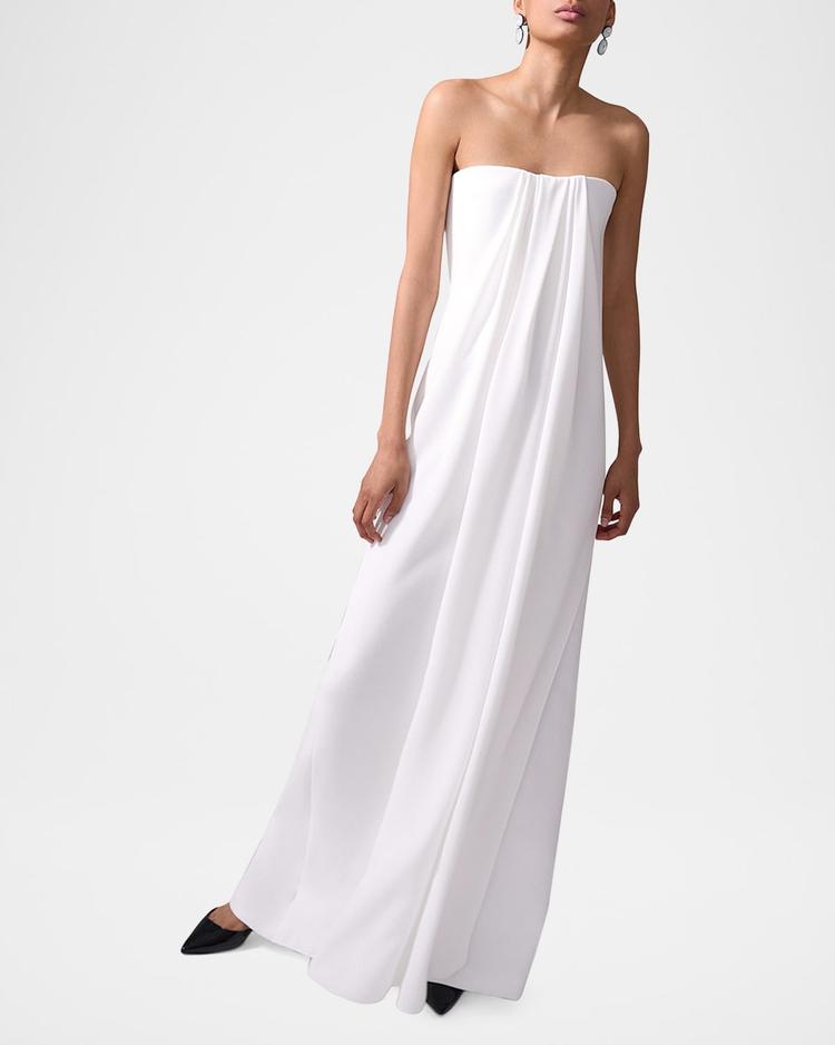 draped-front strapless gown