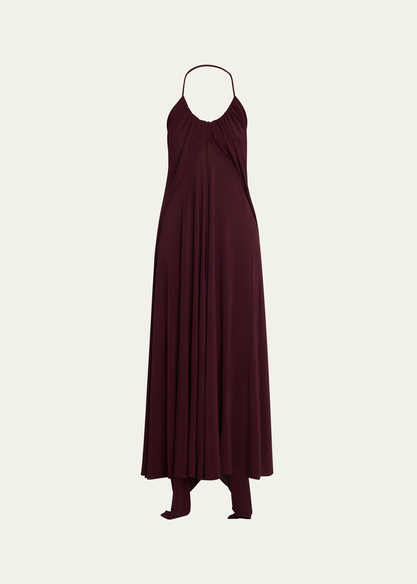 draped halter backless gown