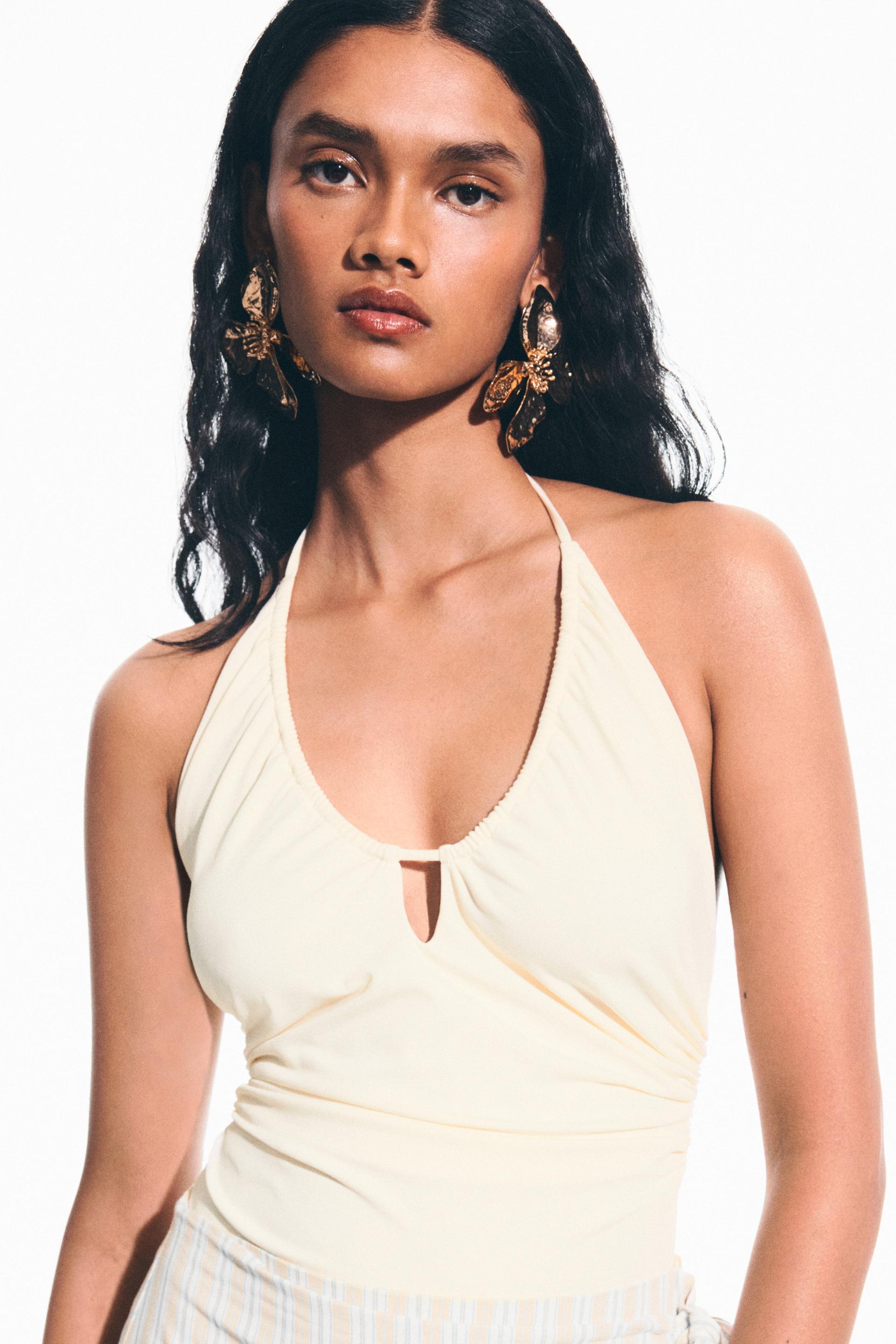 draped halterneck bodysuit