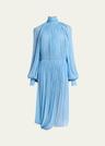 draped high neck silk midi dress