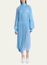 draped high neck silk midi dress