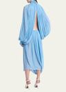 draped high neck silk midi dress