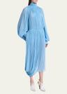 draped high neck silk midi dress