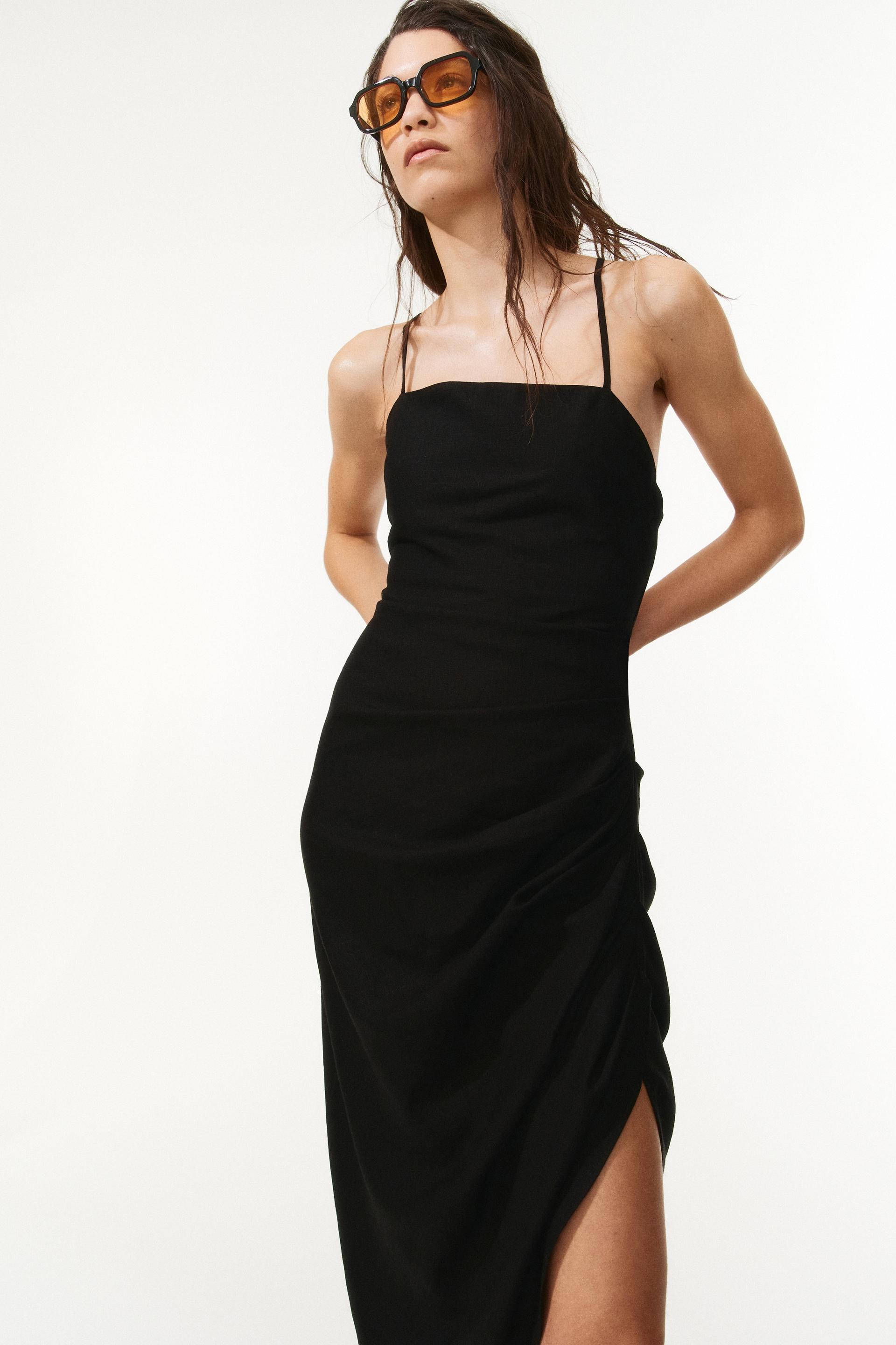 draped linen-blend dress