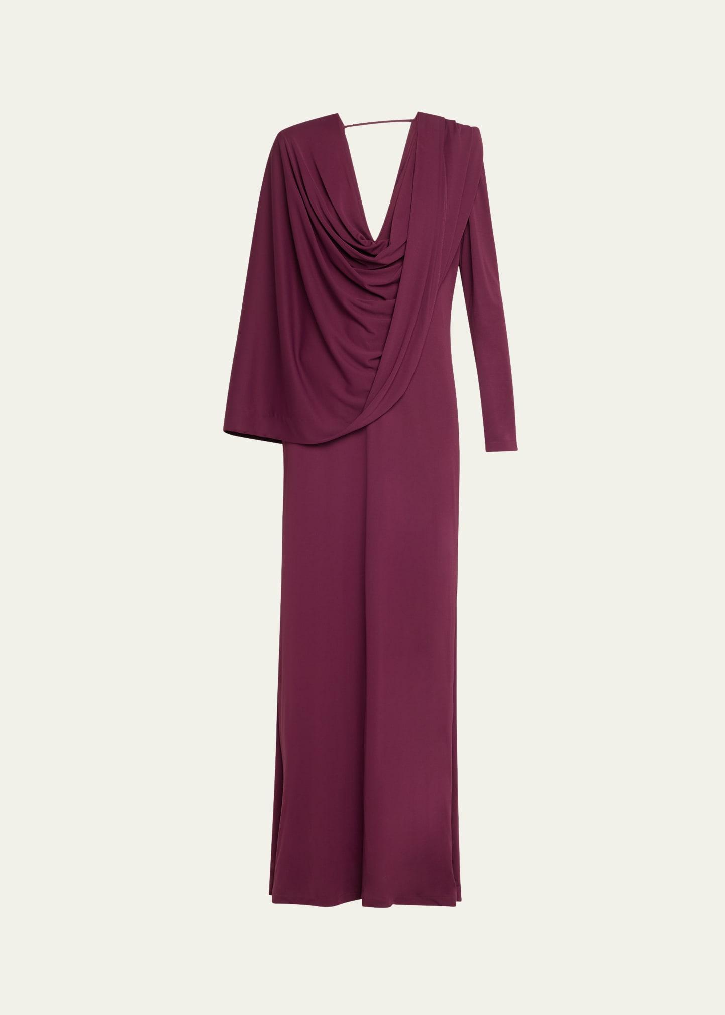 draped long-sleeve jersey gown