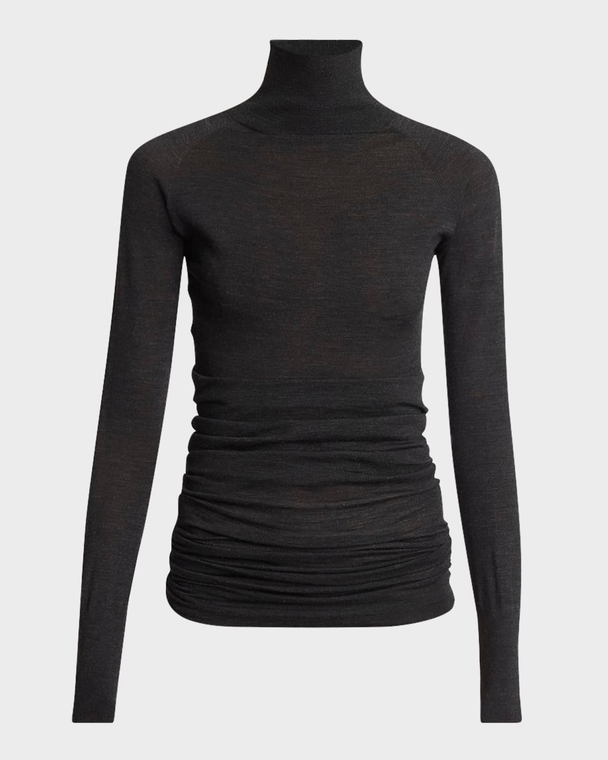 draped long-sleeve knit bodysuit