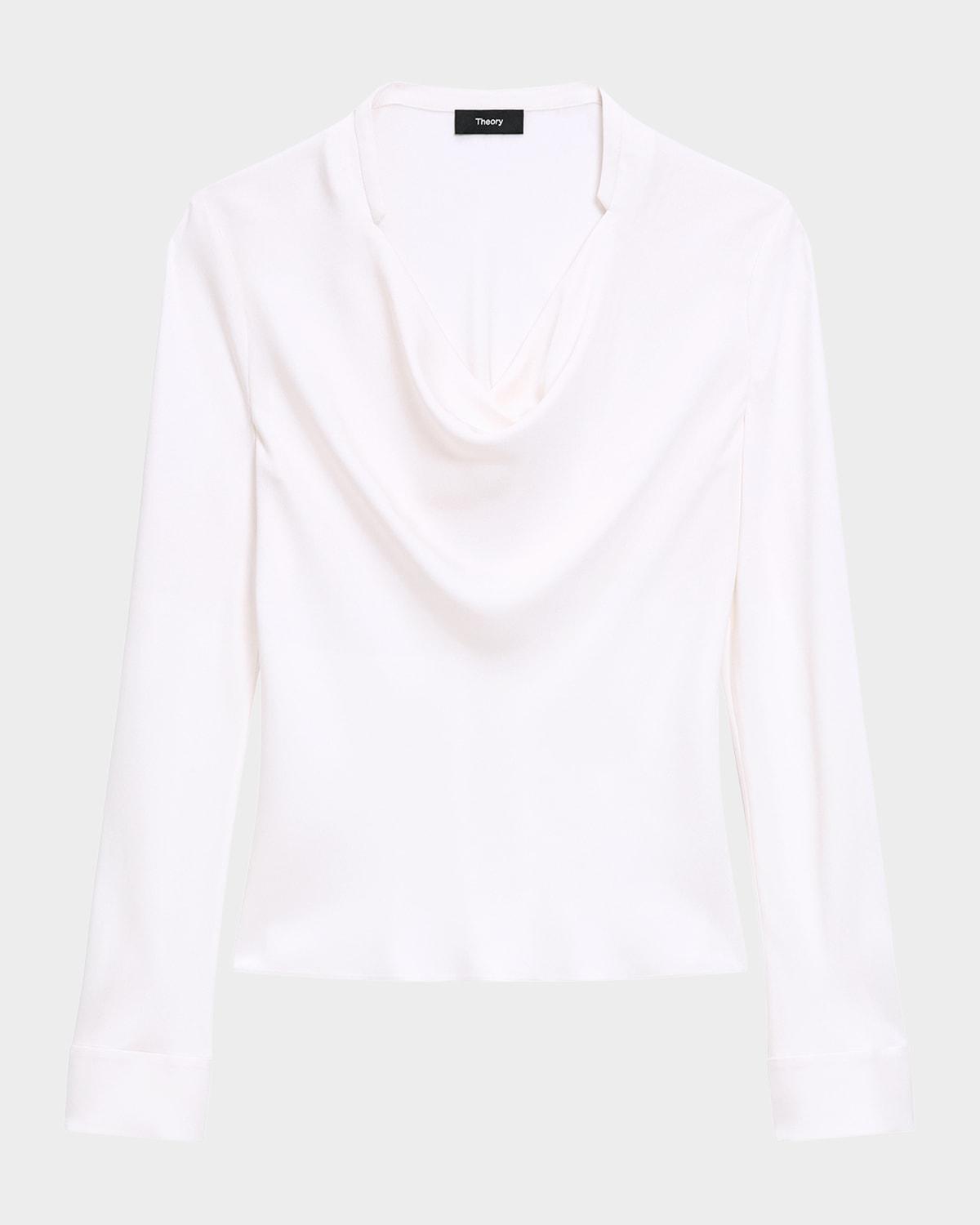 draped long-sleeve silk blouse