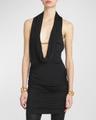 draped lustrous jersey mini cocktail dress