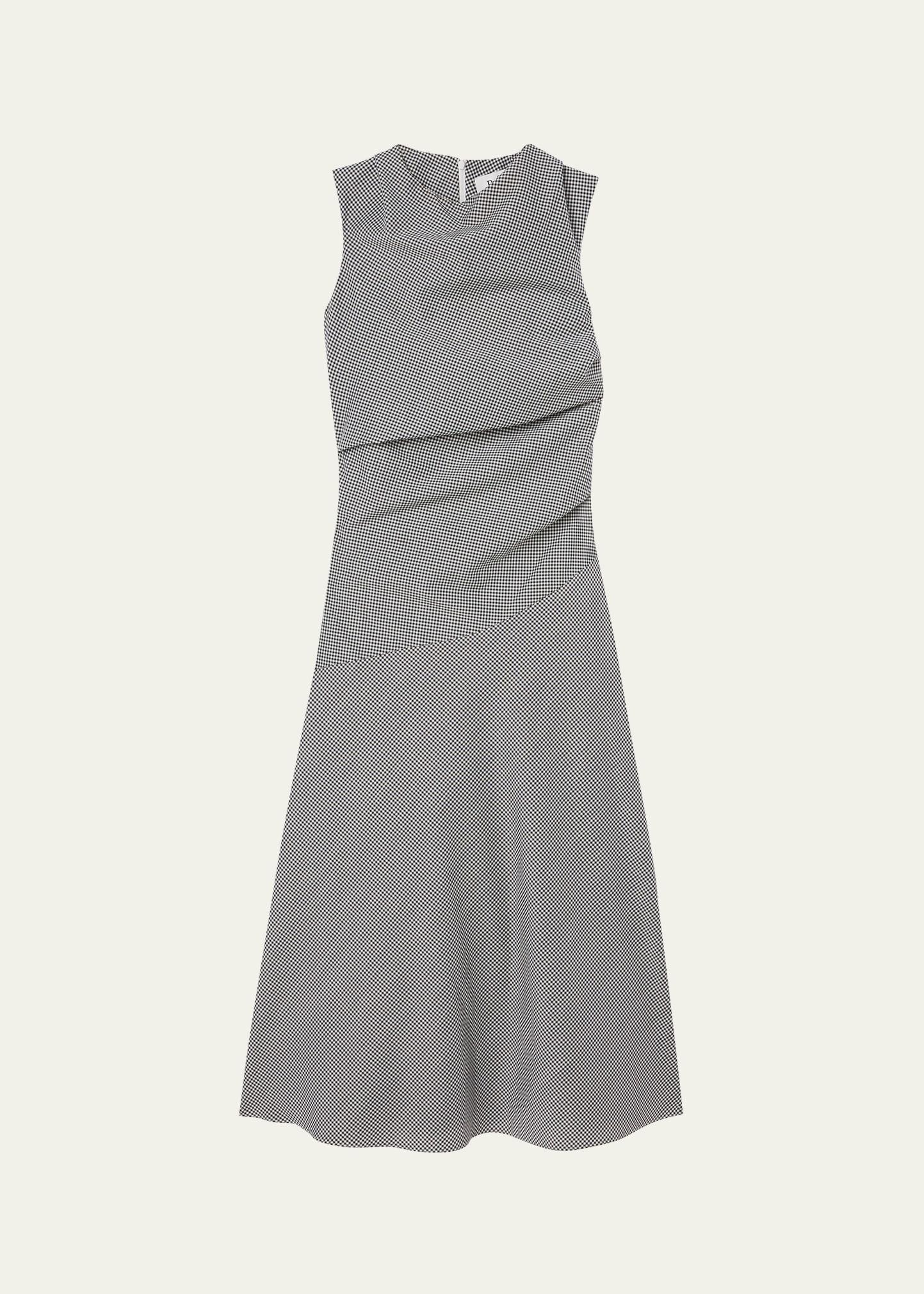 draped micro-check maxi dress