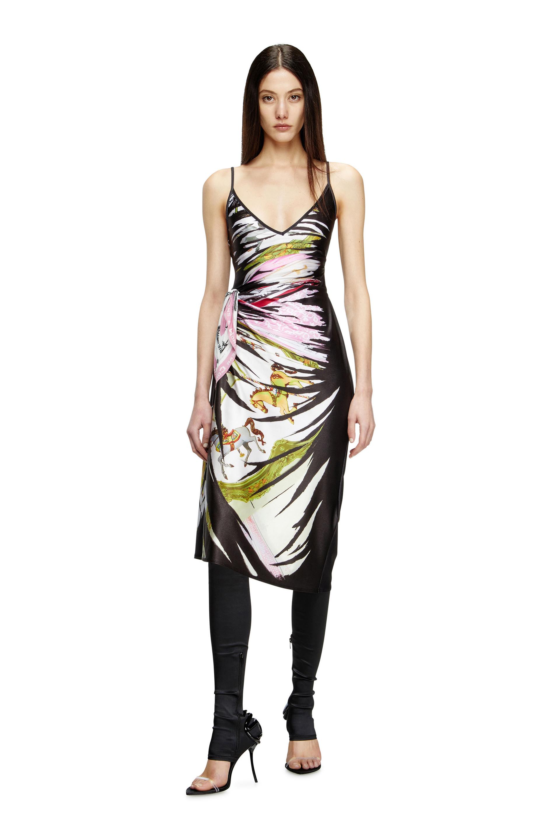 draped midi dress with bandana print