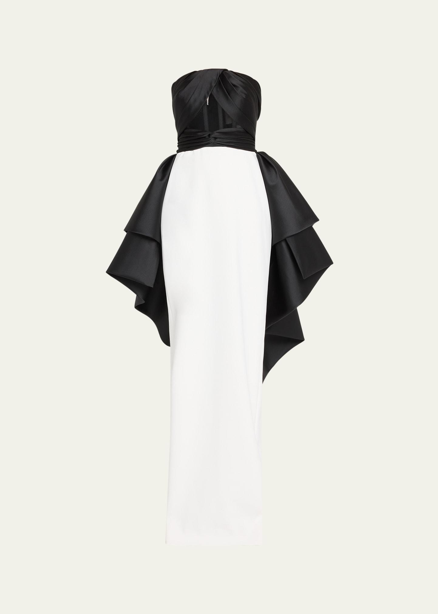 draped mikado strapless tulle-corset crepe gown