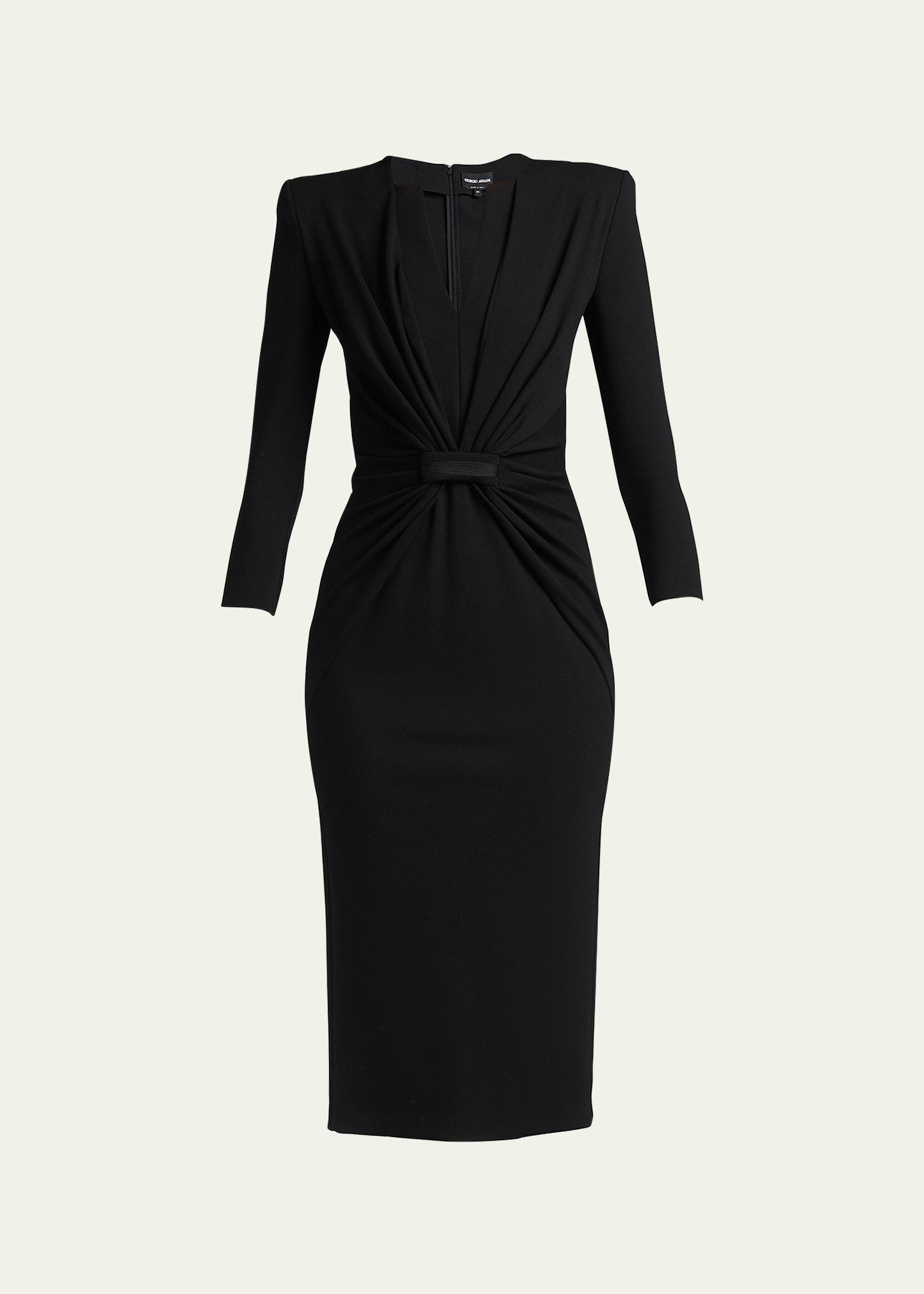 draped milano stitch midi dress